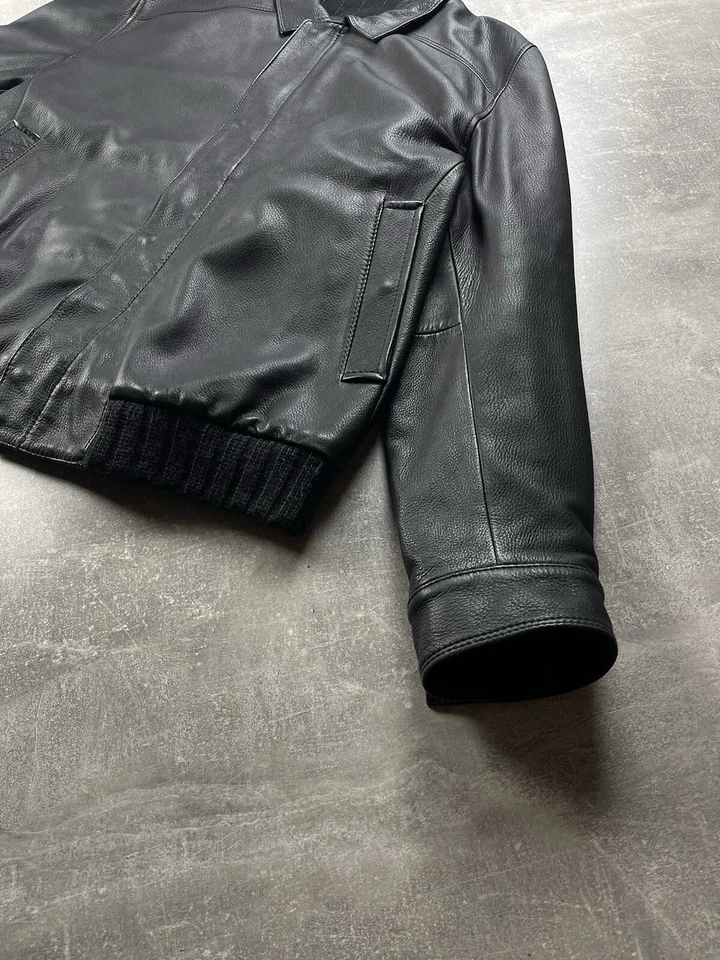 Gimo's Luxury Black Cashmere Lining Leather Bomber Jacket Size 58 Made In Italy - Image 4 of 4