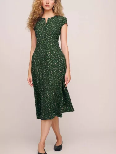 Abito donna Reformation verde floreale girocollo con taglio in vita - Foto 2 di 9