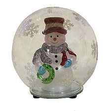 Snowman Christmas Wreath Blown Glass Globe With Color Changing LED Lights