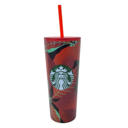 Starbucks Holiday Poinsettia Stainless Steel Tumbler 16oz Christmas 2020 Red New - Picture 2 of 9