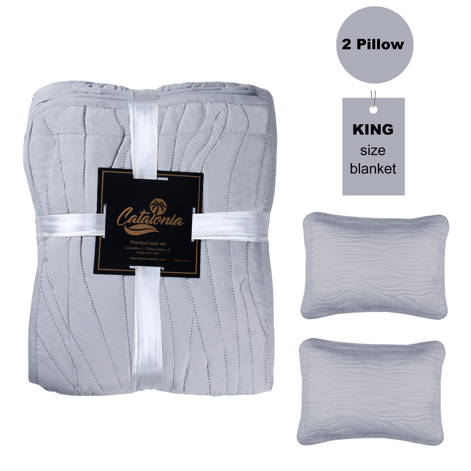 3PCS Bed Quilt Set Embossing Bedspread Pillow Sham King size (100x106