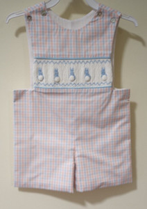 NWT Shrimp & Grits Smocked Bunnies Jon Jon / Shortall Size 6 Month