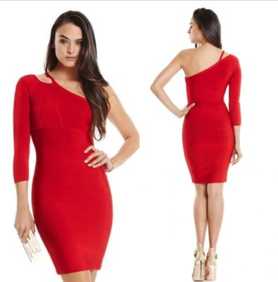 open lace back dress Red Midi Dress | Red Split Sleeve One Shoulder Dress