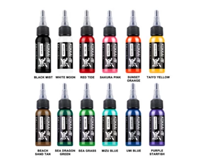 Kokkai Sumi Colors 12 Primary Color Set Bright Bold Premium Tattoo Ink Pigment