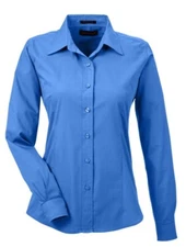 Ultra Club Ladies Classic Button Down Dress Shirt Wrinkle Resistant Blouse Blue