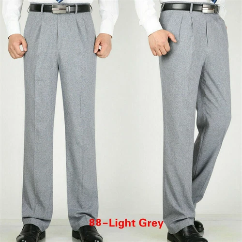Men Formal Dress Pants Business Suit Straight Leg Trousers Pleated Front Solid - Picture 16 of 28