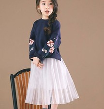 NEW with tag Girl Children Navy embroidery Tops Jumper white Lace skirt set 8-9