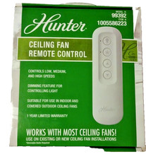 Hunter 99392 Universal 3 Speed Ceiling Fan Handheld Remote Control in White B2