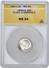 1950-S/S Roosevelt Dime S/Inverted S FS-501 MS64 ANACS