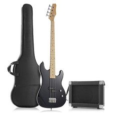 Full Size Electric Bass Guitar w/ 15-Watt Amp, Black - Right Handed