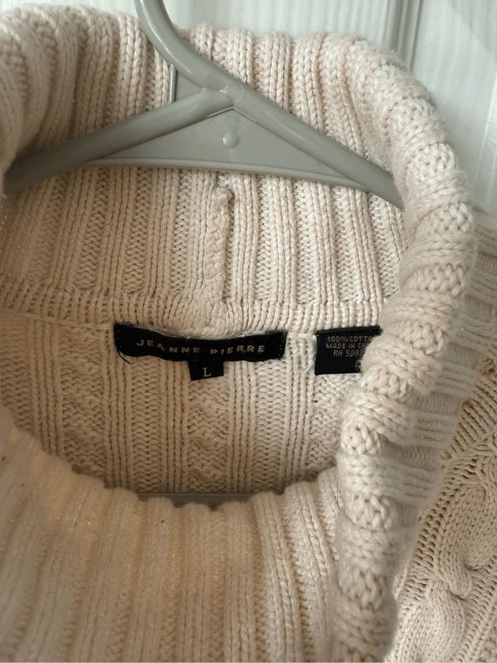 Suéter Pescador 100% Algodón Vintage Grande Crema Cuello Tortuga Grueso Pesado Invierno Foto 3 de 4