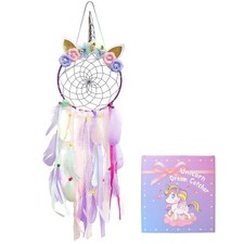 LED Lighted Up Unicorn Dream Catcher Wall Decor Colorful Feather Dreamcather ...