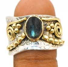 Two Tone- Natural Blue Fire Labradorite 925 Sterling Silver Ring Sz 8 B19-8