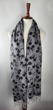 Mickey Mouse Disney Gold Label Fringe 2 Tone Grey Scarf Super Soft 72" In Length