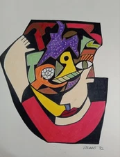  RARE VINTAGE OOAK ABSTRACT CUBIST CONTEMPORARY ORIGINAL PAINTING INK DRAWING