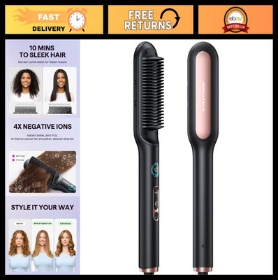 Ionic Hair Straightener Brush, Anti-Scald Ceramic Comb, LED Display, Dual Voltag
