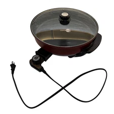 YUESHEN YS-PSG006  1200W Electric Skillet Red 12" Fry Pan w/ Lid **Tested