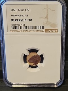 2026 Niue G$1 Ankylosaurus Dinosaur Gold Coin! NGC Graded Reverse Proof PF70!