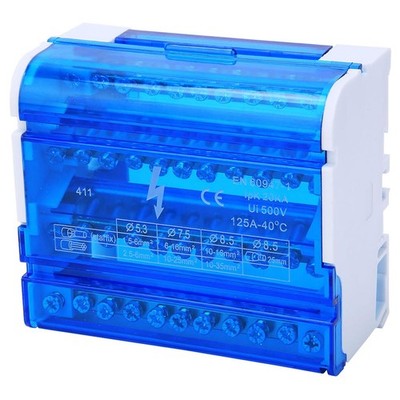 DIN Rail Terminal Block Distribution Box, 4-Stage Single Phase 411 Junction