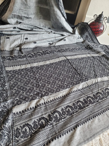 Women Pure Handspun Khadi Cotton Saree W Blouse Handloom Indian
