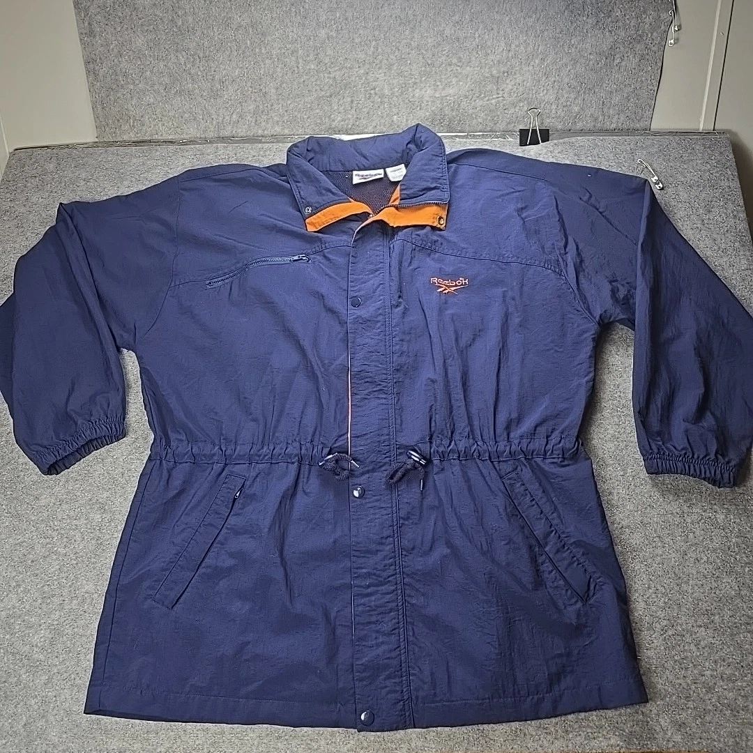 Reebok Windbreaker Jacket Full Zip Navy Blue 90's Size L Vented Vintage