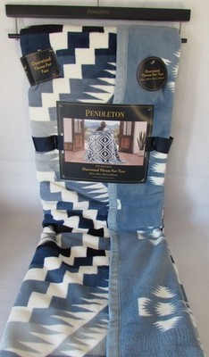 Pendleton Designer Throw Blanket For Two 60'' X 80'' Reversible Oversized Sky Blue