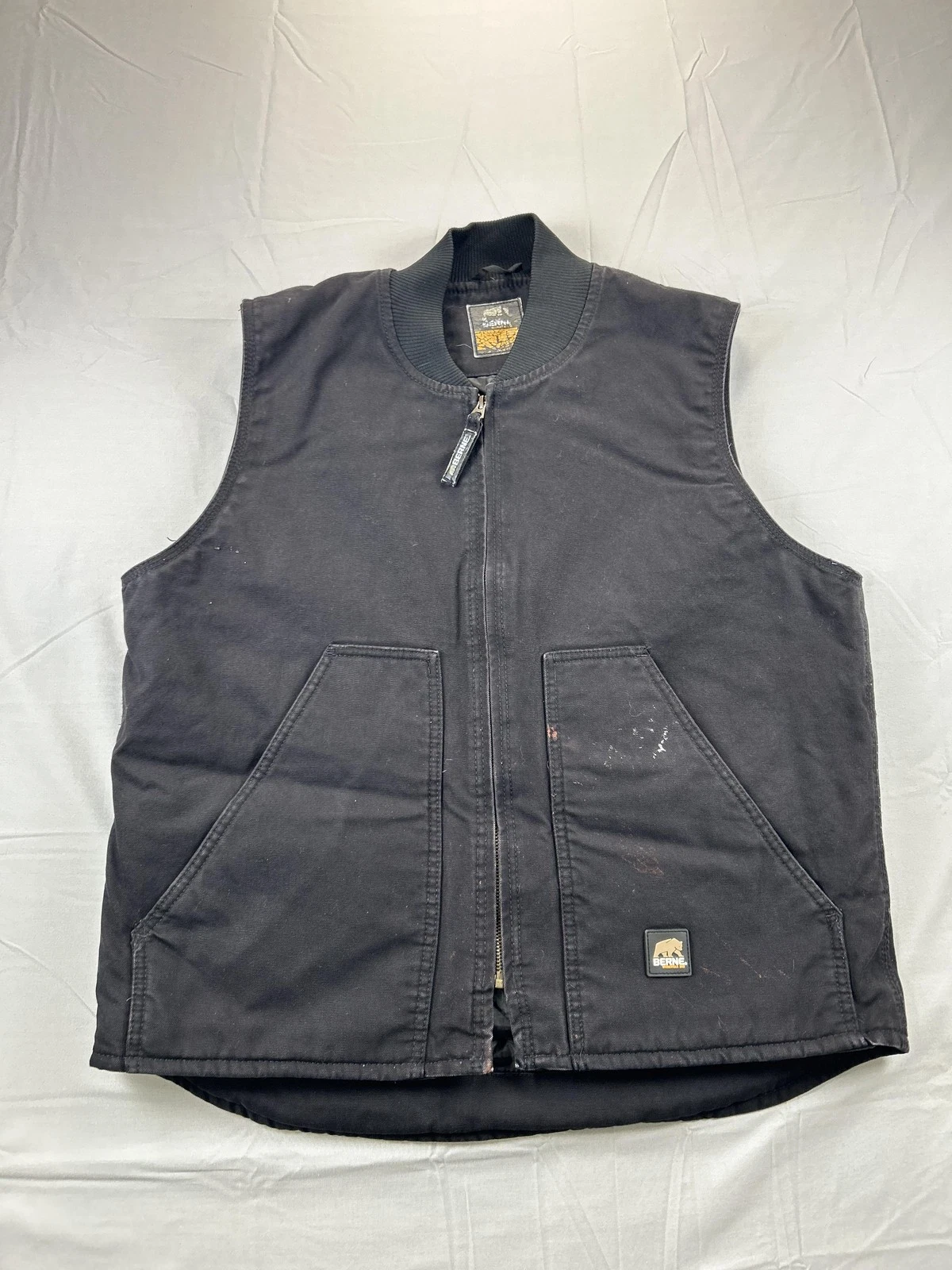Berne Vest Mens Large Black Canvas Quilted Insulated Full Zip Workwear Outdoor