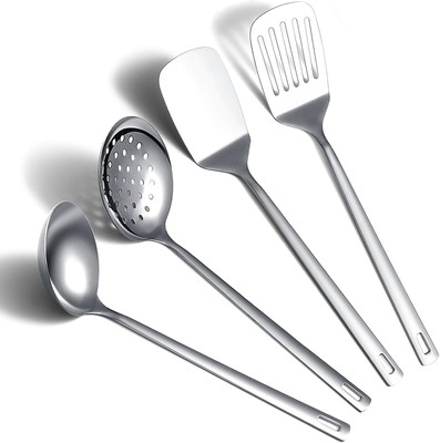 Stainless Steel Kitchen Utensils Set 4 Pieces, Cooking Utensil Sliver, Silver 
