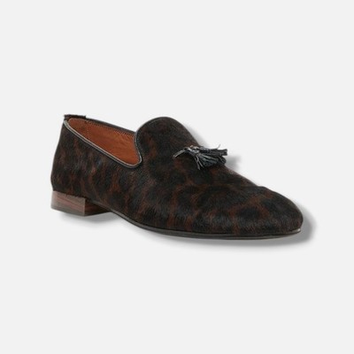 Tom Ford Men s Brown Leopard-Print Calf-Hair Slippers Shoe Size 7