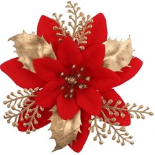 24 Pcs 6" Poinsettia Flowers for Christmas Tree Decorations with Clips and St...