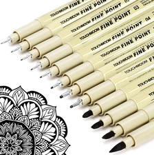 9pcs Fineliner Sketch Pen Set – Black Hook & Needle Tip Drawing Markers