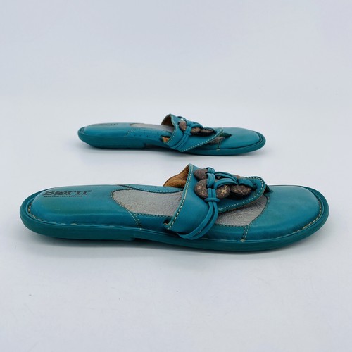 Womens 8 Born Blue Thong Flip Flops Sandals Leather Coconut Boho W4043 - Picture 5 of 12