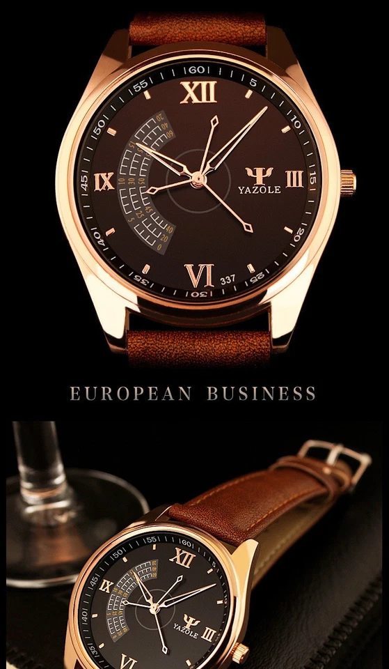 Reloj de Lujo Cuarzo Hombre Japonés Yazole Clásico Correa de Cuero Reloj Hombre Foto 3 de 4