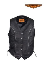 Black Women's Leather Motorcycle Biker Club Conceal Vest With Braids And Studs