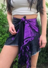 Hawaiian Sarong Short Black  Purple Hibiscus Wrap Skirt Beach Cover Up