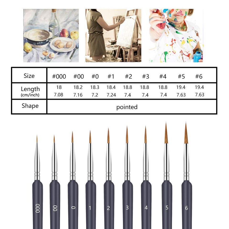 Detail Paint Brushes Set 9pcs Miniature Artist Brush for Detailing Art
