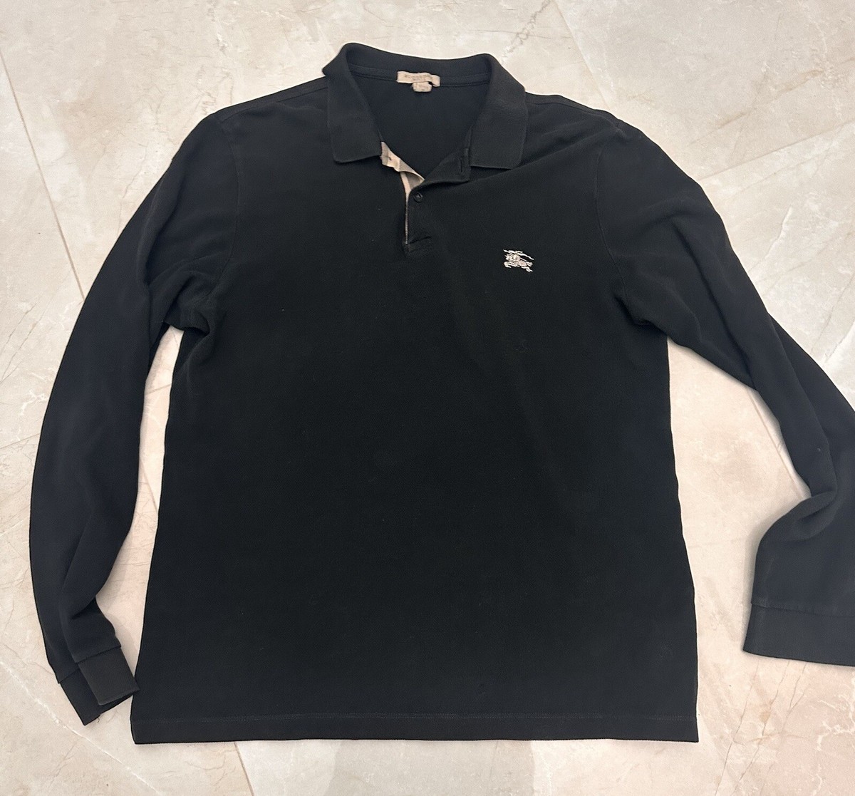 Burberry Brit Long Sleeve Polo Shirt Nova Check Black Cotton Burberry Brit Long Sleeve Polo Shirt Nova Check Black Cotton