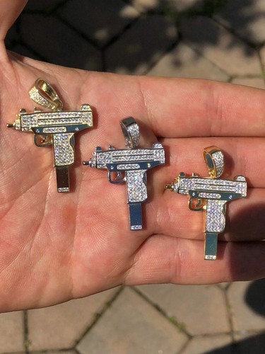 Men's Solid 925 Silver Uzi Gun Diamond 