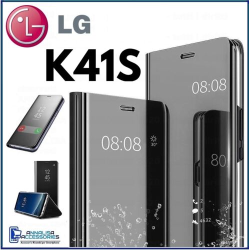 For LG K41S CLEAR VIEW FLIP CASE SMART BOOK MIRROR LUXURY STAND COVER - Picture 1 of 11