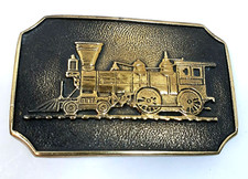 Vintage Steam Engine Train Belt Buckle Railroad BTS Solid Brass 1970's