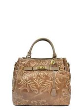 Sofia Cardoni Italian Made Tooled Leather Satchel #8055 Taupe +detachable Strap