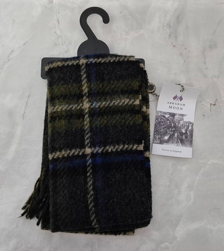 Bufanda BARBOUR Cordobés Azul Gris Blanco Cuadros Tartán Suave 100% Lana de Cordero Borla - Imagen 5 de 5