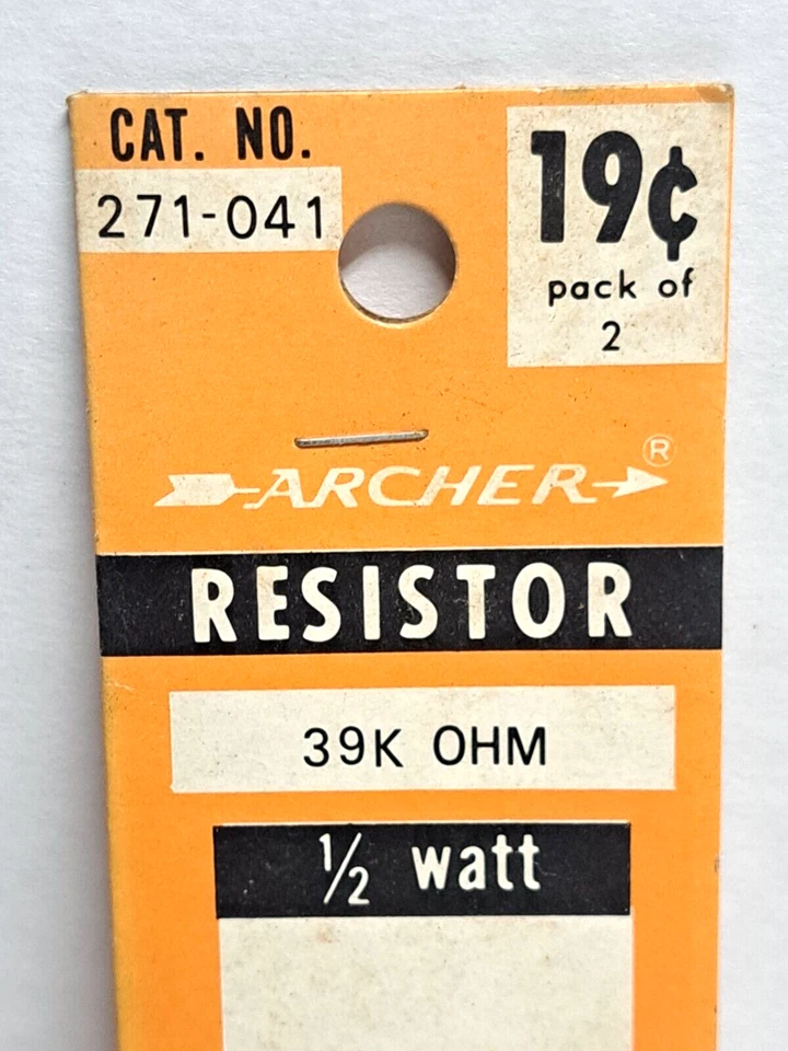 Archer Radio Shack resistor 1/2 watt, 5% Tol., 39K OHM, Cat. No. 271-041, NOS - Image 2 of 4