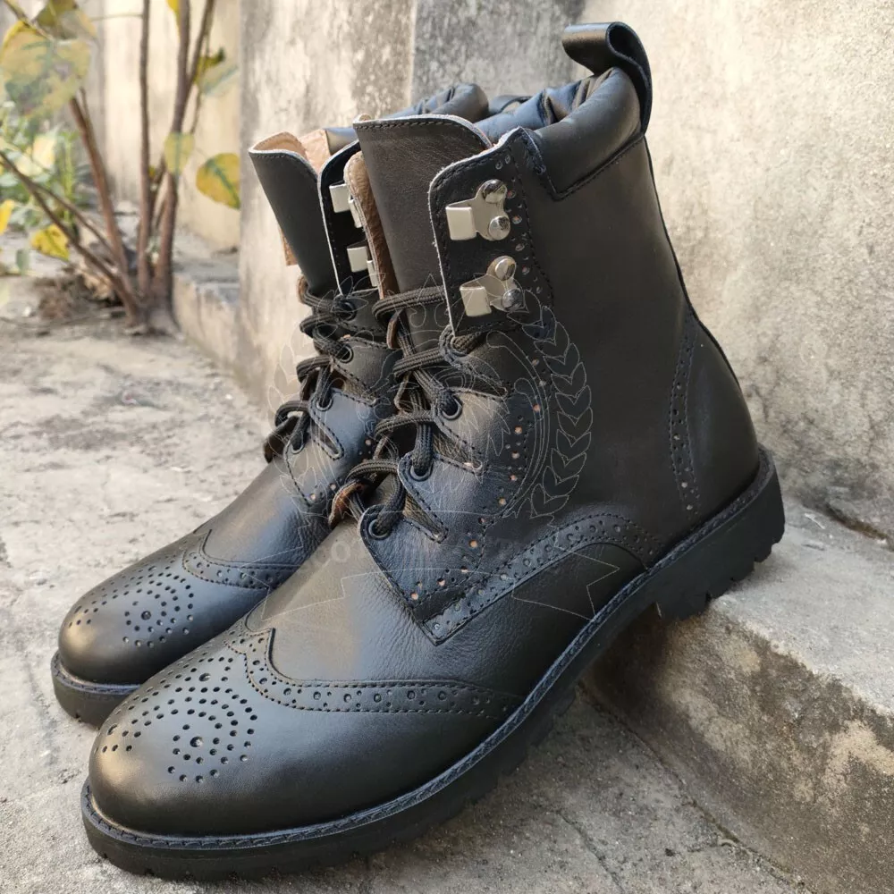 Black Handmade Leather Kilt Boots Scottish Kilt Shoes Men Vintage