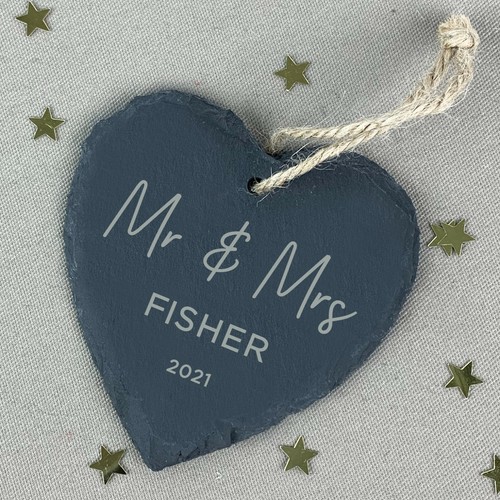 Personalizado Mr & Mrs Pizarra Colgante Decoración Adorno Boda Aniversario Regalo - Imagen 6 de 28