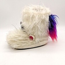 Justice Girls Pull On Unicorn Bootie Slipper White Faux Fur Flat Heel Sz 4/5