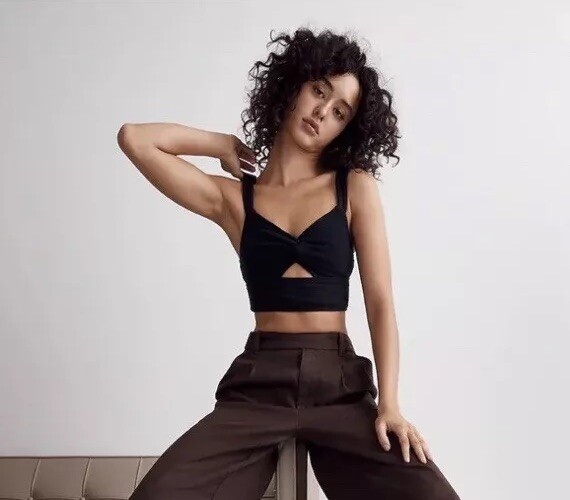 MADEWELL Black Womens Crop Tank Top Cutout Knot-Front Cotton Sz Lg