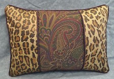 NEW Corded Pillow made w Ralph Lauren Bohemian Burgundy Paisley  Leopard Fabric