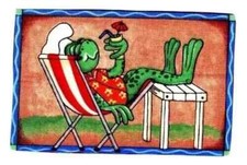 frog bbq fabric applique iron on chillin not embroidered  4 inch
