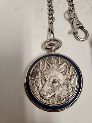 Pocket Watch Franklin Mint International Wolf Center Case Chain | eBay